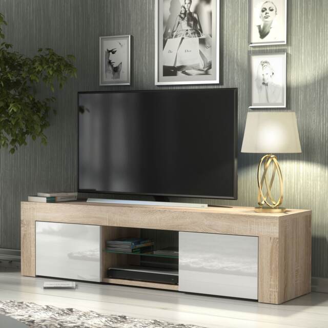TV Unit TV Stand Cabinet Sideboard Oak White High Gloss Storage 130cm