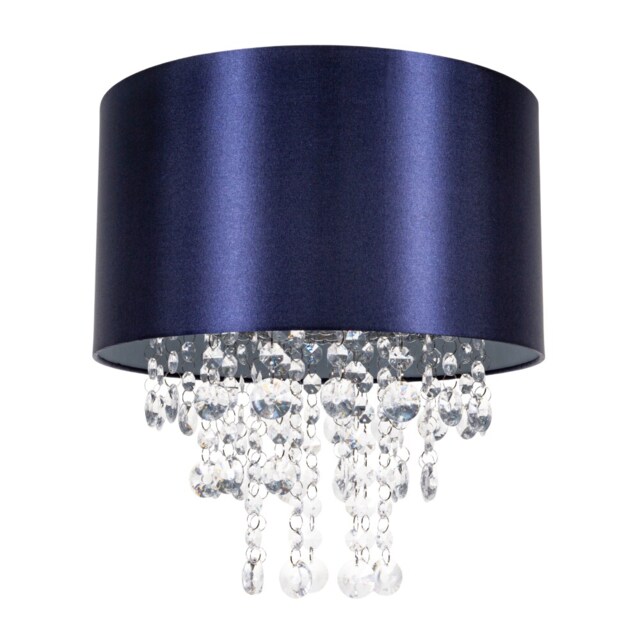 Modern Navy Satin Fabric Pendant Light Shade with Transparent Acrylic Droplets Blue Midnight Blue 1