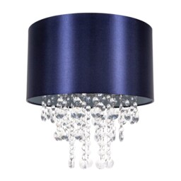 Modern Navy Satin Fabric Pendant Light Shade with Transparent Acrylic Droplets Blue Midnight Blue 1
