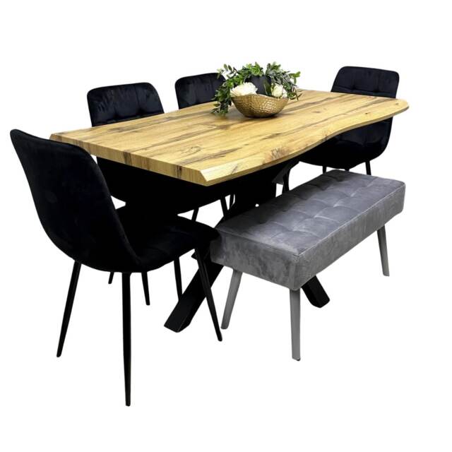 Dining Set Of 6 Dining Table Set with 4 black Velvet Chairs And 1 Grey Bench Dining Room Furniture