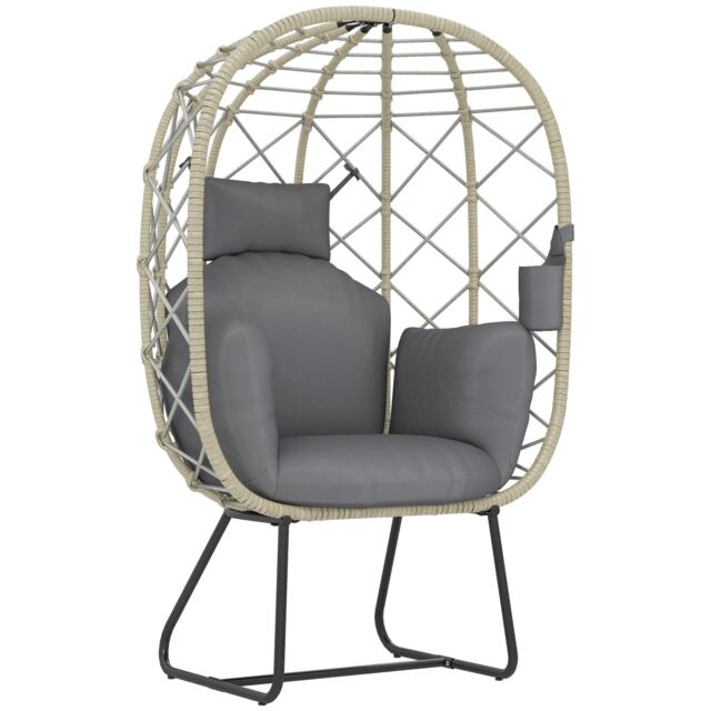 Outsunny Rattan Garden Egg Chair with Thickened Cushion, Headrest, Grey