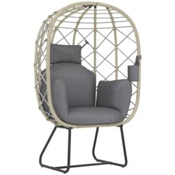 Outsunny Rattan Garden Egg Chair with Thickened Cushion, Headrest, Grey