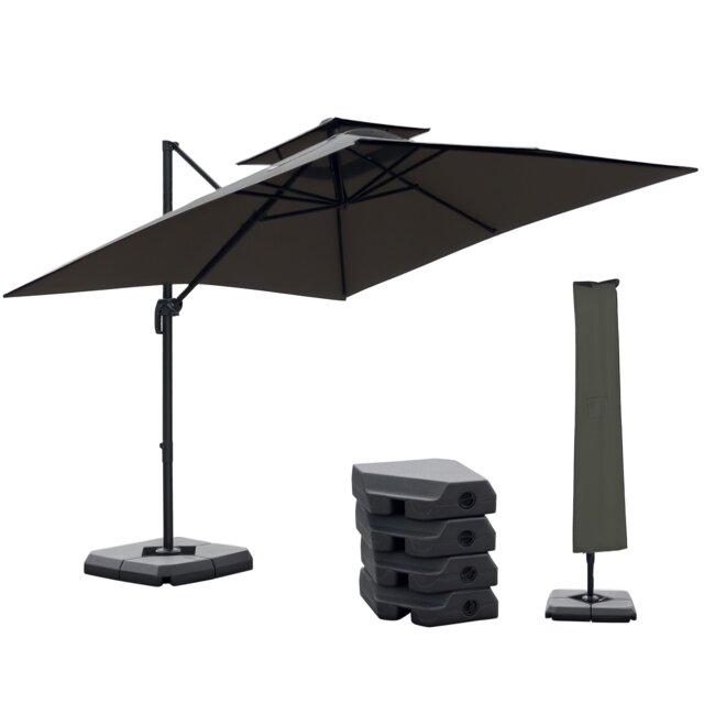 Outsunny Cantilever Parasol Roma Umbrella w/ Base Weights, Dark Grey Grey Dark Grey