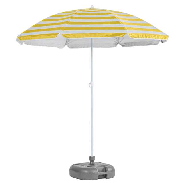 Harbour Housewares Metal Beach Parasol with Grey Base - 1.8m - Yellow Stripe
