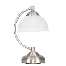 ValueLights Stamford Brushed Chrome Frosted Glass Bedside Table Lamp