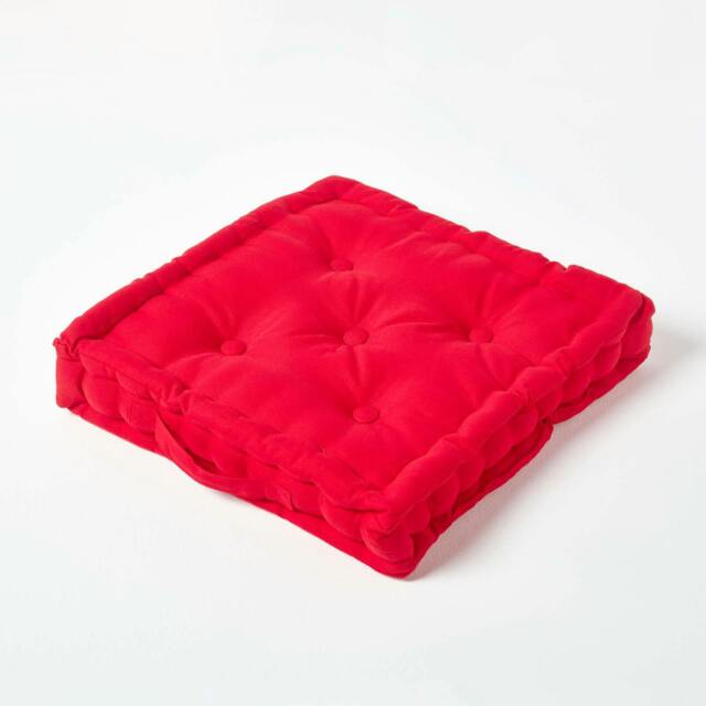 Homescapes Luxury Cotton Red Floor Cushion - 40 x 40 cm Red 40 x 40 cm