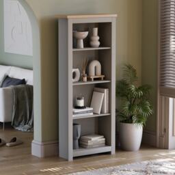 Vida Designs Arlington 4 Tier Bookcase Shaker Style Display Storage, Grey & Oak
