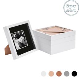 "Nicola Spring 8 x 8"" Photo Frames - White/Black Mount - 3D Picture Frame Box Portrait Display Case (22.5 x 22.5cm) Set of 5"