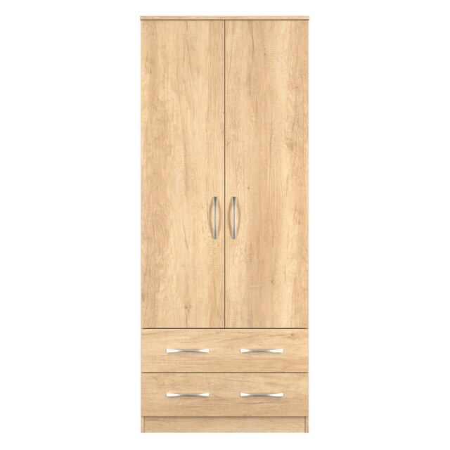 Hampshire 2 Drawer Double Wardrobe in Nebraska Oak (Ready Assembled) Brown Nebraska Oak