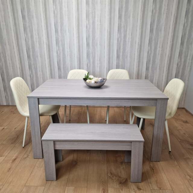 Modern Grey Rectangle Dining Table Set With 4 Cream Gem Chairs And 1 Bench Dining Room Furniture Cream One Size 6