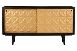 Mid Century Design Sideboard, Space Saving Sliding Doors Sideboard, Geometric Patterns Mid Century Sideboard Gold