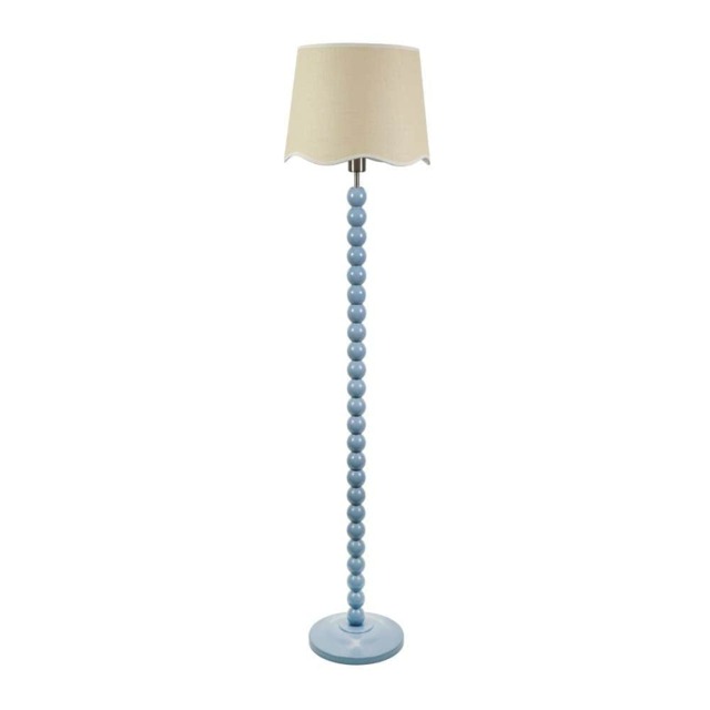 ValueLights Bobbins Powder Blue Floor Lamp Scallop White Trim Shade and Bulb