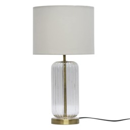 Walpole - Fluted Glass Antique Brass 49cm Table Lamp with Ivory Shade Yellow Antique brass plate with clear glass detail and ivory cotton 1