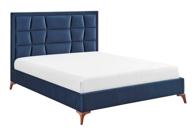 4ft6 Double Blue,Tall Headend Headboard Soft Velvet Fabric Upholstered Bed Frame Blue Navy Blue Double