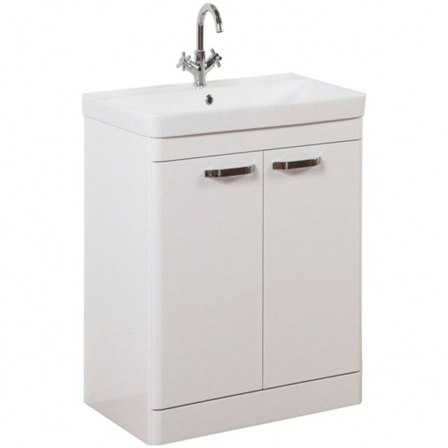 Bathroom 2-Door Floor Standing Vanity Unit with Basin 500mm Wide White 1 Tap Hole - White Gloss - Brassware Not Included White White 1