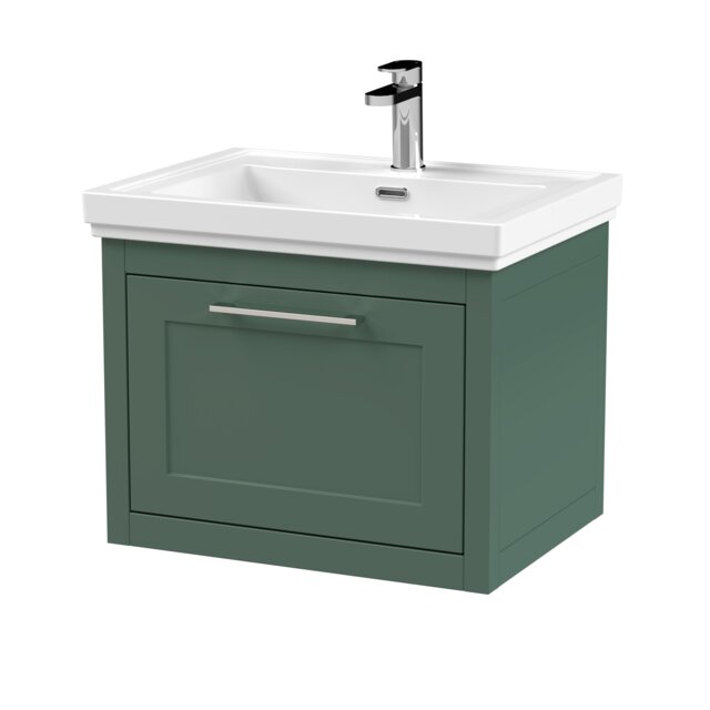 Balterley Traditional Bathroom Wall Hung 1 Drawer Vanity Unit and 1 Tap Hole Fireclay Basin Green Forest Green
