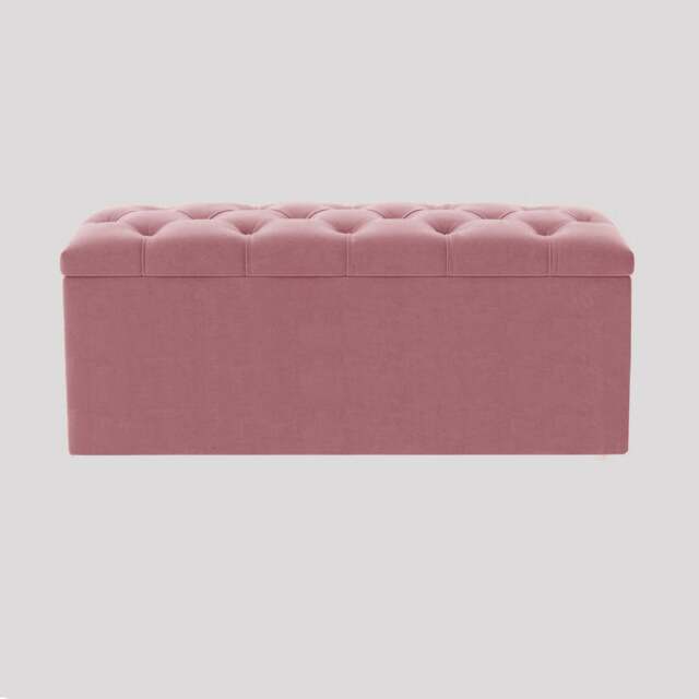 137cm Luna Chesterfield Ottoman Storage Box - Pink Plush Velvet Upholstered Blanket Box