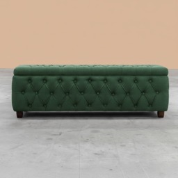 120cm Riga Ottoman Storage Box with Wooden Legs, Forest Green Velvet Upholstered Chesterfield Storage Ottoman Box