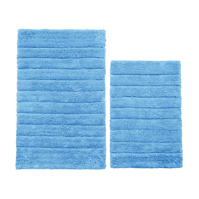 Marlow Ribbed Two Piece Bath Mat Set - 100% Cotton (Cornish Blue)