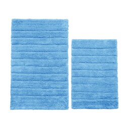 Marlow Ribbed Two Piece Bath Mat Set - 100% Cotton (Cornish Blue)
