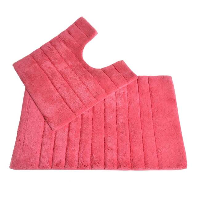 Ribbed Two Piece Bath Mat Set - Hot Pink