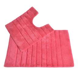 Ribbed Two Piece Bath Mat Set - Hot Pink