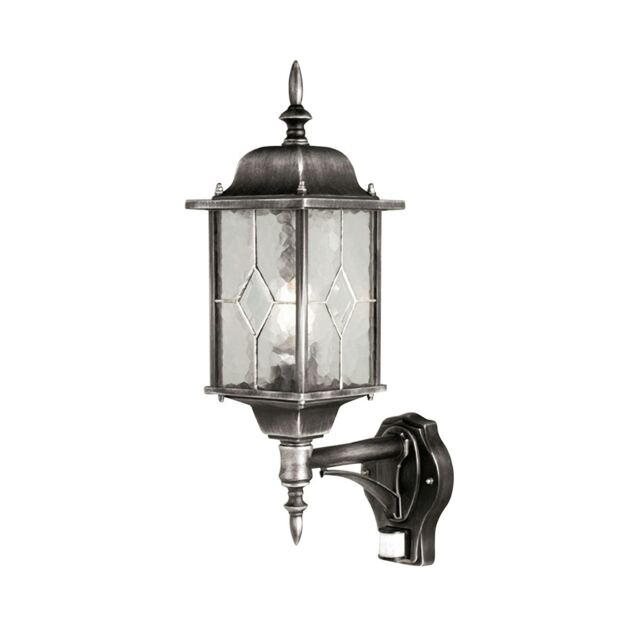 Wexford 1 Light Outdoor Motion Sensor Lantern Light Black Silver IP43, E27