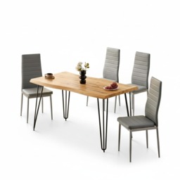 Brown Wooden Dining Table with 4 Grey Chairs - Dining Kitchen Room Furniture