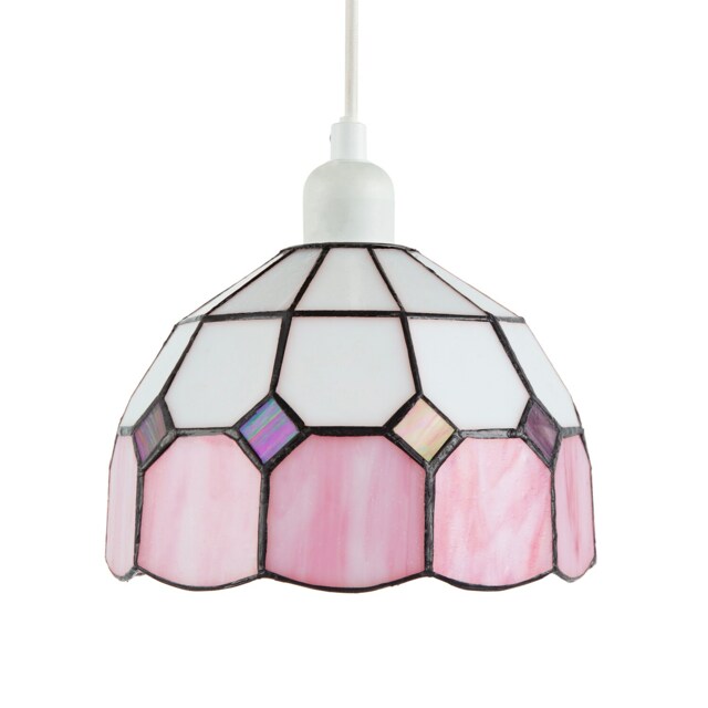 Traditional Soft Pink and Opal White Tiffany Glass Pendant Light Shade Pink Pink 1