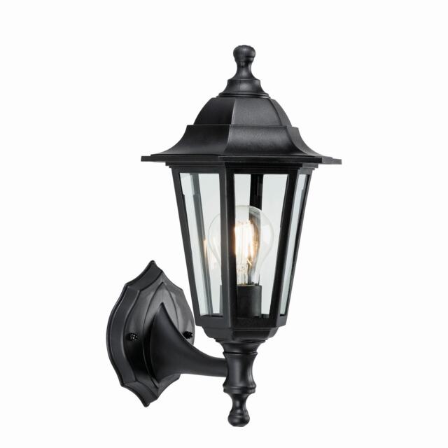 Bayswater 1 Light Outdoor Wall Lantern Clear Glass, Black Polypropylene IP44, E27