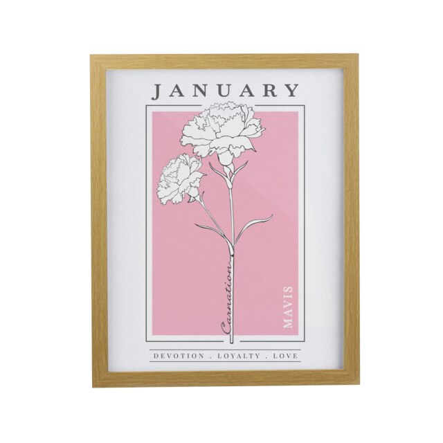 Personalised Birth Flower Oak Poster Frame Brown One Size