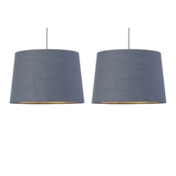 Set of 2 Zoey - Dark Grey with Gold Easy Fit Pendant or Lamp Shades Grey Dark grey cotton with gold inner detail 2