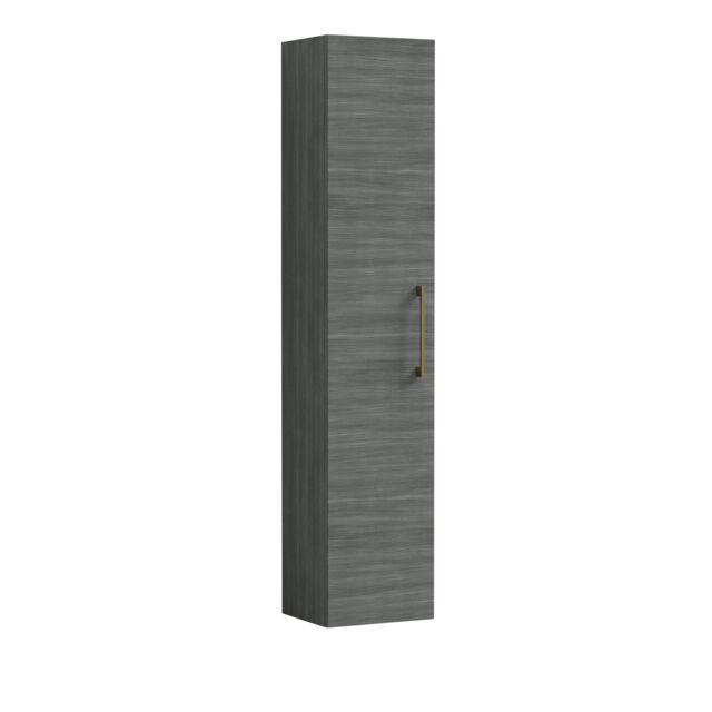 Balterley Level Modern Bathroom 1 Soft Close Door Wall Hung Tall Storage Grey Grey Woodgrain