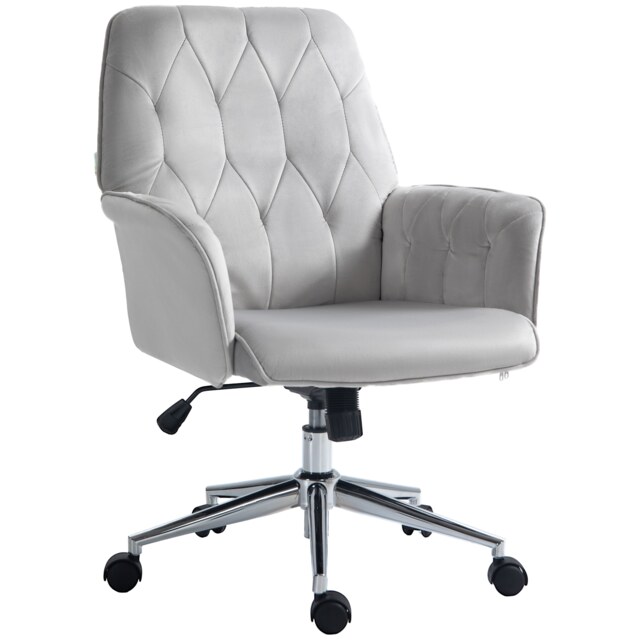 Vinsetto Office Desk Chair, Velvet-Feel Fabric Vanity Chair with Height Adjustable, Armrest, Swivel Chair for Home, Light Grey