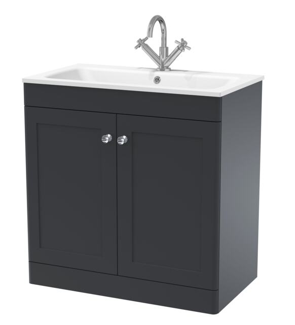 Balterley Swynnerton Traditional 2 Door Floor Standing Vanity Unit with Stone Basin, Dark Grey, 800mm