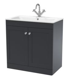 Balterley Swynnerton Traditional 2 Door Floor Standing Vanity Unit with Stone Basin, Dark Grey, 800mm