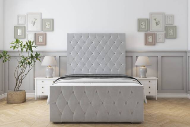"Sloomy Watson Silver Plush Bed Frame With Mattress With 50"" Upholstered Headboard 6' Super King"