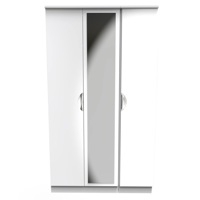 Holborn Triple Mirror Wardrobe in White Gloss & White (Ready Assembled) White White Gloss & White