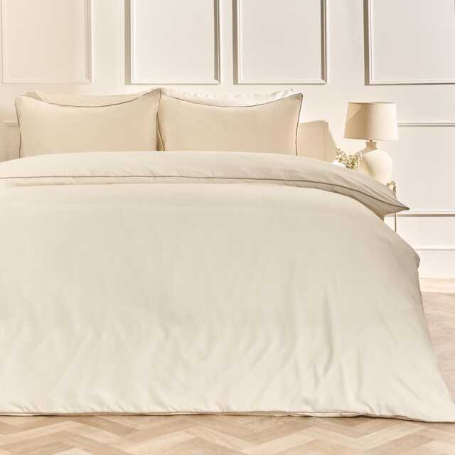OHS Piped Edge Bedding Set Soft Duvet Cover with Pillowcase Cream Natural/Ivory King