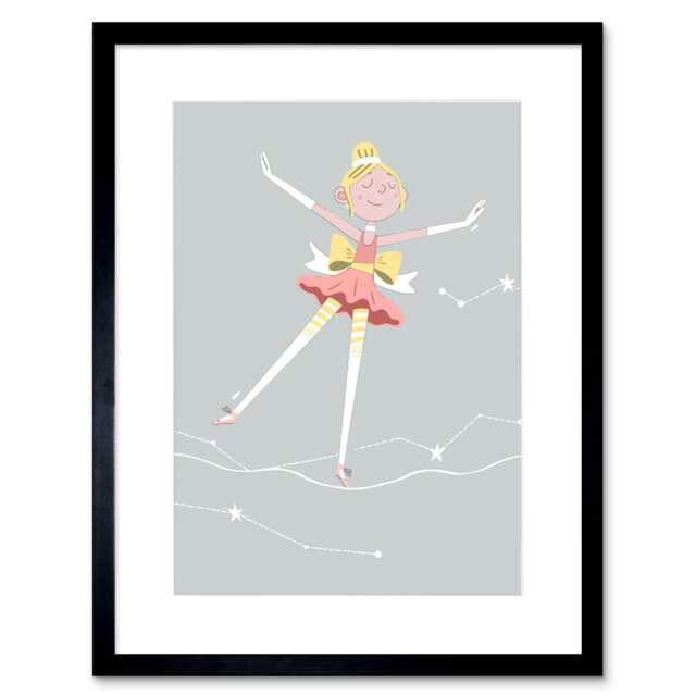 "Ballet Ballerina Dancer Stars Blonde Kids Bedroom 9x7"" Black Framed Wall Art Print"