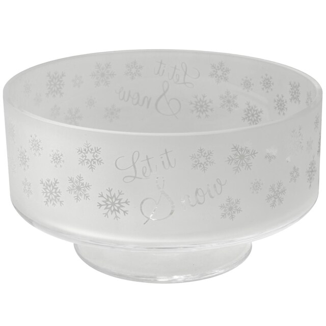 Animo Glass Decorative Etched Footed Bowl Let It Snow