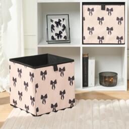 OHS 2 x Bows Storage Box Folding Cube Shoe Toy Organiser Cream Monochrome