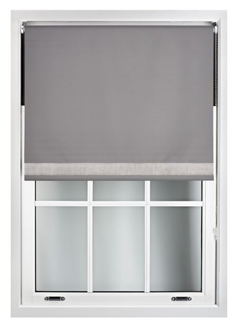 FURNISHED Thermal Blackout Roller Blinds with Diamante Edge Made to Measure Window Shade Grey Dark Grey (W) 150cm x (L) 165cm