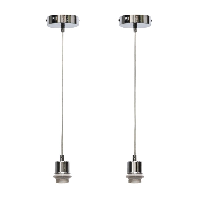 Set of 2 Carss - Polished Chrome Ceiling Pendants for Easy Fit Shades Chrome Polished chrome plate Small 2