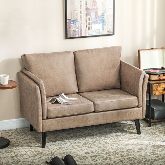 HOMCOM Small Sofa, Loveseat Sofa for Bedroom, Home Office, Light Brown Brown