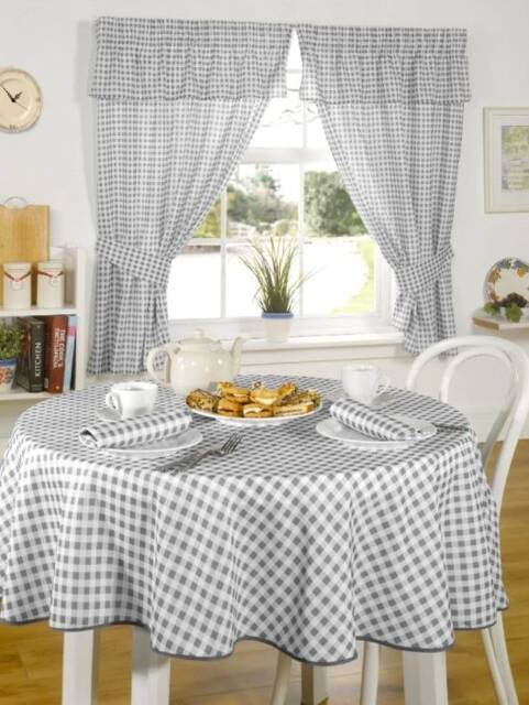 Gingham Pencil Please Curtains with Pelmet Header 116cm x 137cm Charcoal Grey Grey