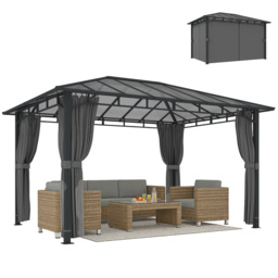 Outsunny 3 x 4 m Hardtop Gazebo with PC Roof, Aluminium Frame, Dark Grey Grey Dark Grey 402 x 302 x 267 cm