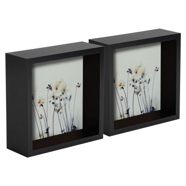 "Nicola Spring 6 x 6"" Deep Photo Frames - Black - 3D Deep Box Picture Frame Portrait Display Case (16 x 16cm) - Set of 2"