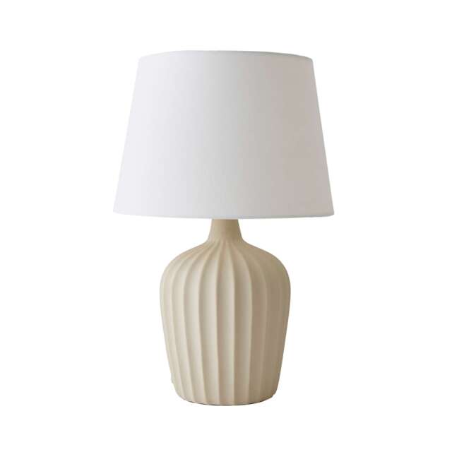 ValueLights Serena Natural Taper Shade Ribbed Beige Pot Table Lamp Cream