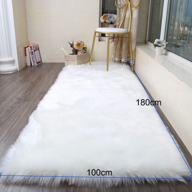 Living and Home Retangular Soft Shaggy Area Rug, White, 180cm L x 100cm W White